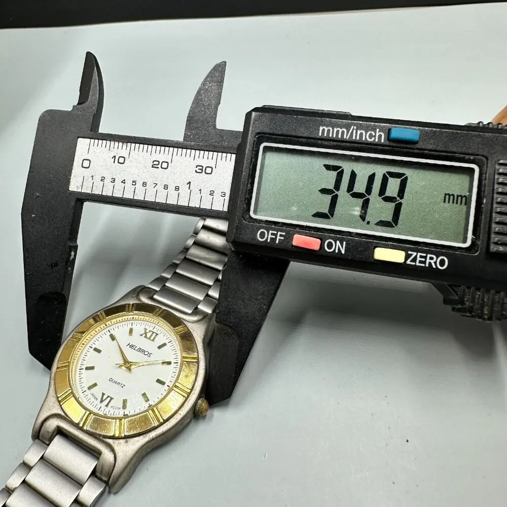 Vintage Helbros Watch Men Silver Gold Two Tone White Dial New Battery 8.5 Inch